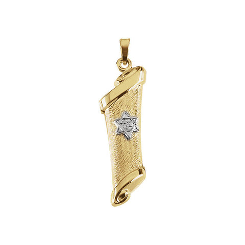 14K Yellow & White 34x12mm Hollow Mezuzah Pendant
