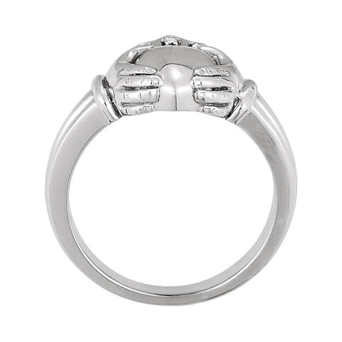14k White Gold Ladies .03 CTW Diamond Claddagh Ring, Size 7