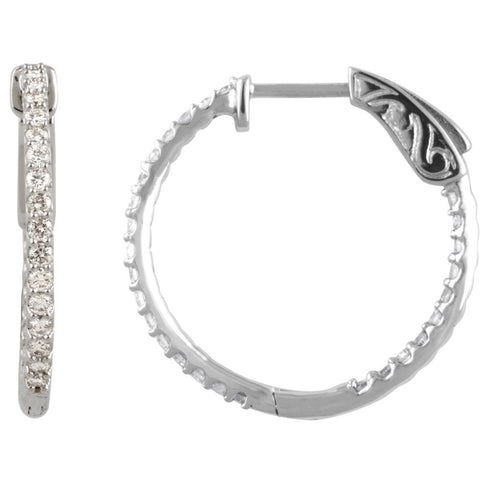 14k White Gold 3/4 CTW Diamond Inside/Outside Hoop Earrings