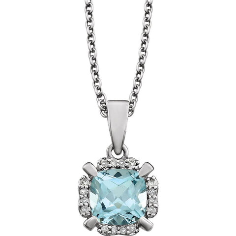 14k White Gold Sky Blue Topaz & .05 CTW Diamond 18" Necklace
