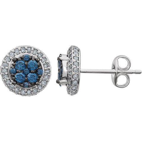 14k White Gold 1/2 CTW Diamond Blue & White Halo-Style Earrings