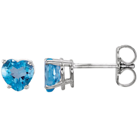 14k White Gold Swiss Blue Topaz Heart Earrings