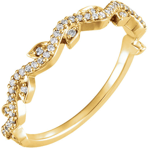 14k Yellow Gold 1/6 CTW Diamond Leaf Ring, Size 7