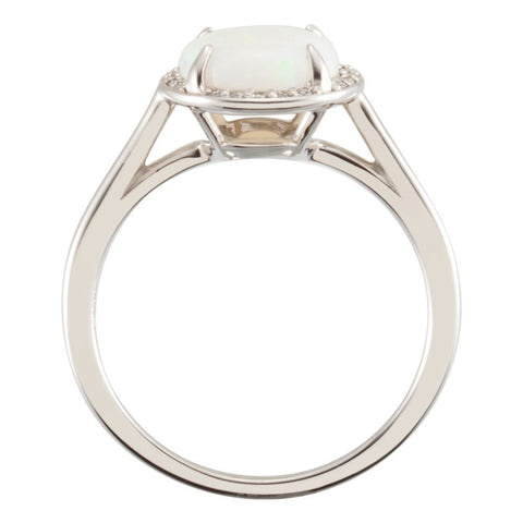 14k White Gold Opal & .05 CTW Diamond Ring, Size 7