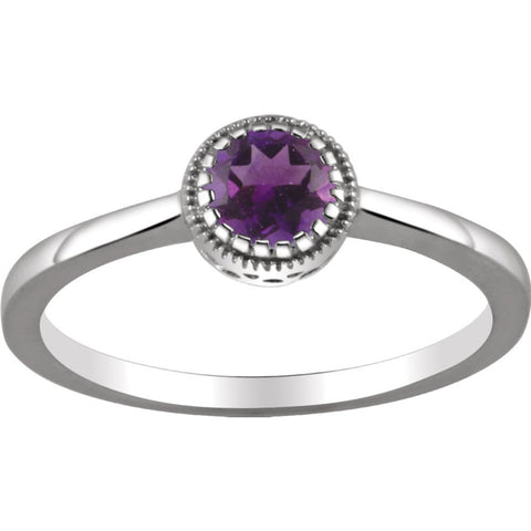 14k White Gold Amethyst "February" Birthstone Ring, Size 7