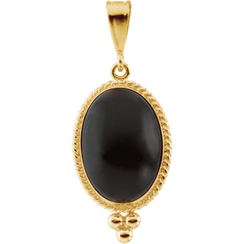14k Yellow Gold Genuine Onyx Cabochon Pendant