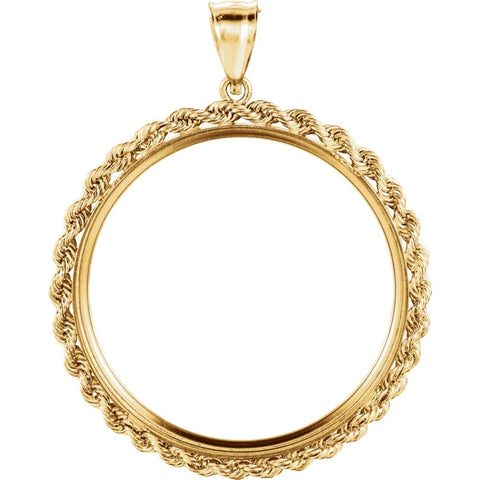 14k Yellow Gold 2.5mm Solid Rope Tab Back Frame Pendant for 1 Ounce American Eagle or 1 Ounce South African Rand (Krugerrand) Coin