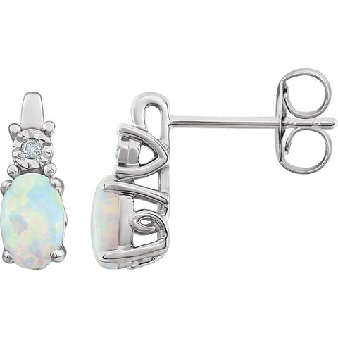 14k White Gold Created Opal & .02 CTW Diamond Earrings