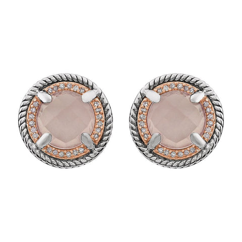 Sterling Silver Rose Gold Plated Rose Quartz & 1/8 CTW Diamond Earrings