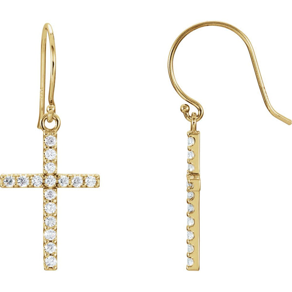 14k Yellow Gold 1/2 CTW Diamond Cross Earrings