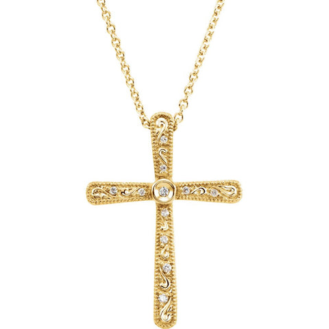 14k Yellow Gold .05 CTW Diamond Cross 18" Necklace