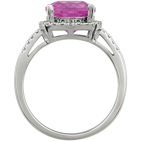 14k White Gold Created Pink Sapphire & .03 CTW Diamond Ring , Size 7