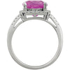 14k White Gold Created Pink Sapphire & .03 CTW Diamond Ring , Size 7