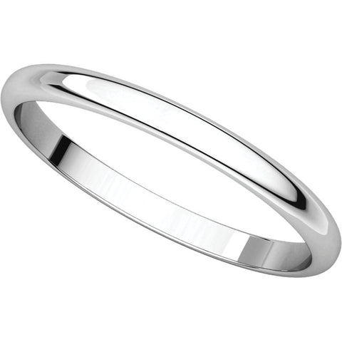 Platinum 2mm Half Round Light Band, Size 8