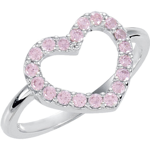 Sterling Silver Pink Cubic Zirconia Heart Ring, Size 7