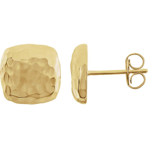 14k Yellow Gold Hammered Square Earrings