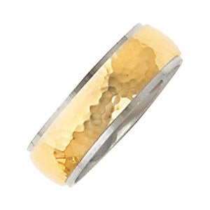 14K Yellow & White 6mm Hammered Band Size 7