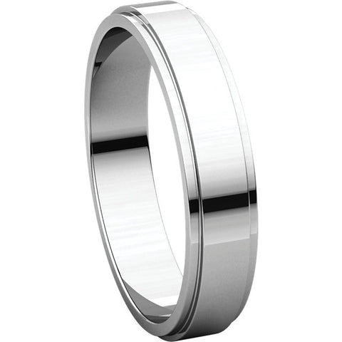 14k White Gold 4mm Flat Edge Band, Size 8.5