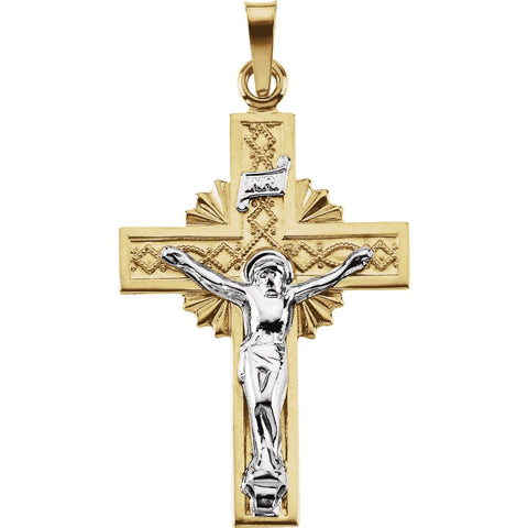 14K Yellow & White 32x21.5mm Crucifix Pendant