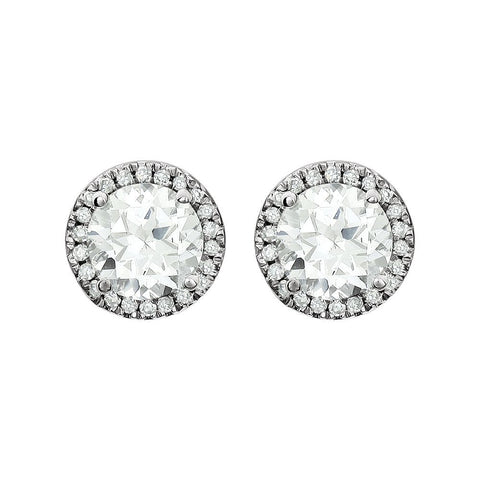 14k White Gold Created White Sapphire & 1/8 CTW Diamond Earrings