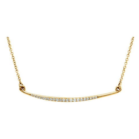 14k Yellow Gold 1/8 CTW Diamond Curved Bar 16" Necklace