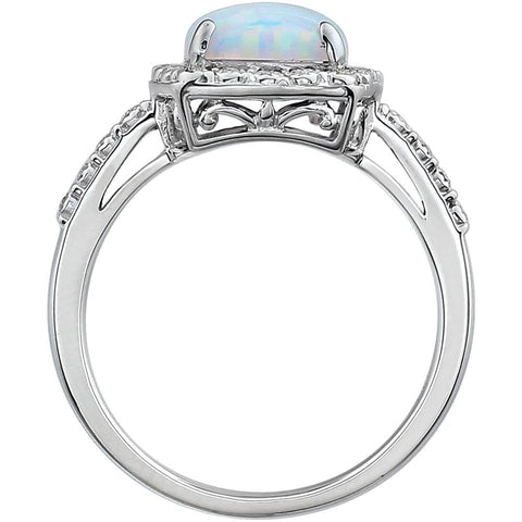 14k White Gold Created Opal & .07 CTW Diamond Ring, Size 7