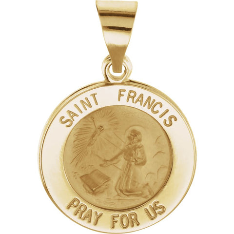 14k Yellow Gold 15mm Round Hollow St. Francis Medal