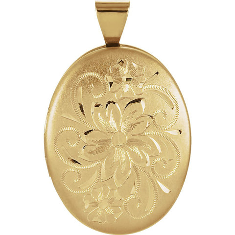 14k Yellow Gold Oval Flower Locket