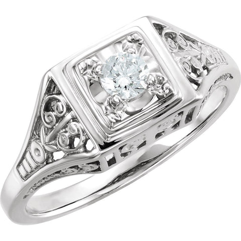 14k White Gold 1/6 CTW Diamond Filigree Ring, Size 6