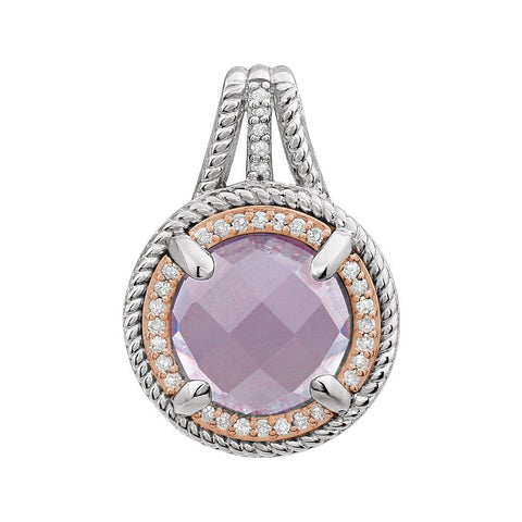 Sterling Silver Rose Gold Plated Rose Quartz & 1/8 CTW Diamond Pendant