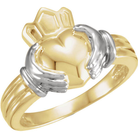 14K Yellow & White Ladies Claddagh Ring, Size 7