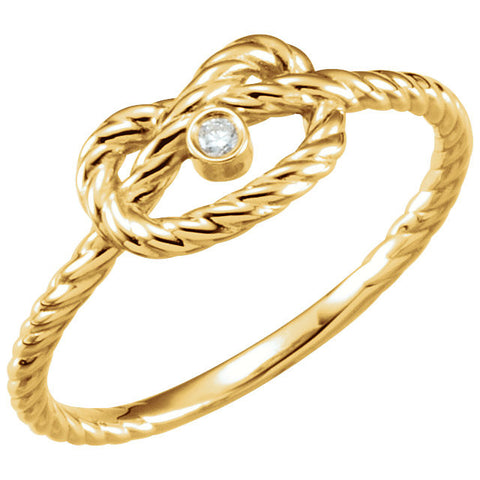 14k Yellow Gold .025 CTW Diamond Rope Knot Ring Size 7