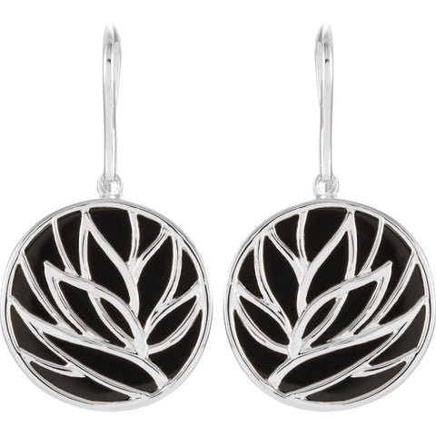 Sterling Silver Onyx Floral-Inspired Earrings