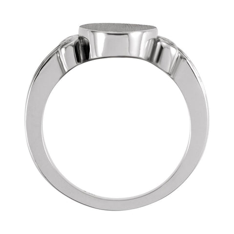 14k White Gold Fancy Oval Signet Ring, Size 6