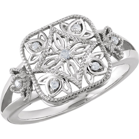 Sterling Silver .05 CTW Diamond Ring Size 8