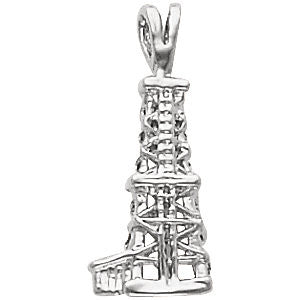 14k White Gold Oil Derrick Pendant with Open Back