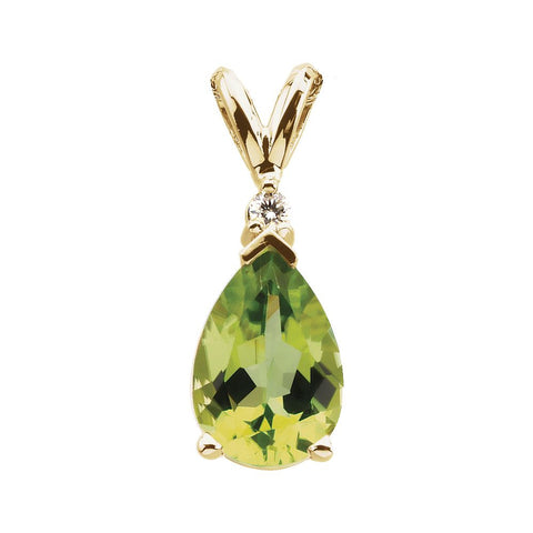 14k Yellow Gold Genuine Peridot & Diamond Pendant