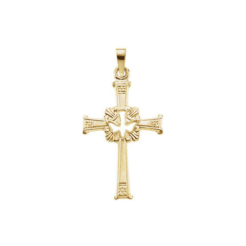14k Yellow Gold 26x18mm Dove Cross Pendant