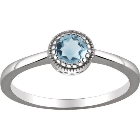 14k White Gold Aquamarine "March" Birthstone Ring, Size 7