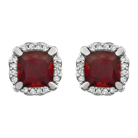 14k White Gold Mozambique Garnet & 1/10 CTW Diamond Earrings
