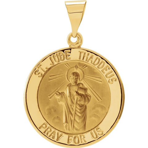 14k White Gold 18mm Hollow Round St. Jude Medal
