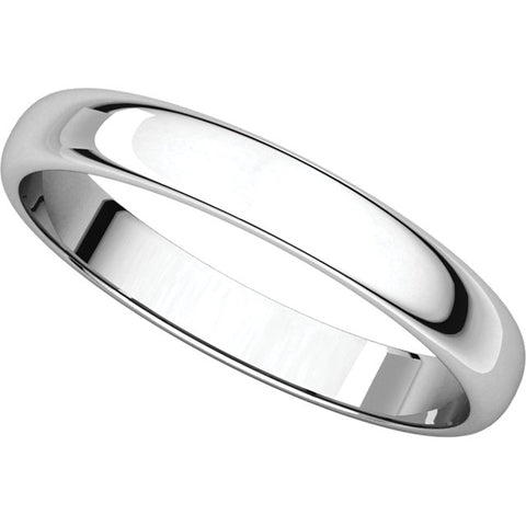 Platinum 3mm Half Round Light Band, Size 6.5