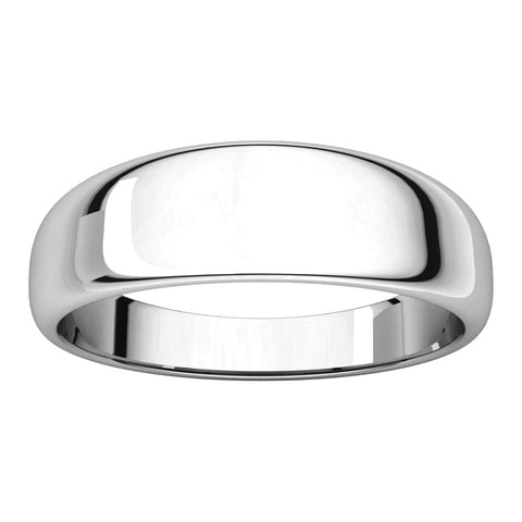14k White Gold 6mm Half Round Tapered Band, Size 6.5