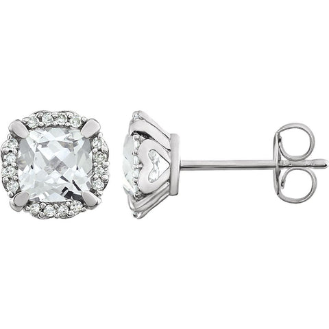 14k White Gold Created White Sapphire & 1/10 CTW Diamond Earrings