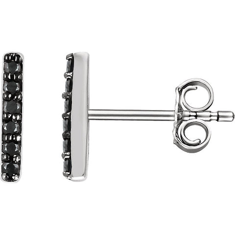 14k White Gold 1/10 CTW Black Diamond Vertical Bar Earrings