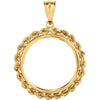 2.5mm Solid Rope Tab Back Frame Pendant For 1/4 Ounce American Eagle, 1/4 Ounce South African Rand, or 1/4 Ounce Chinese Panda Coin in 14K Yellow Gold
