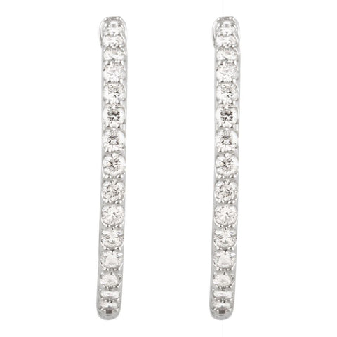 14k White Gold 2 CTW Diamond Inside/Outside Hoop Earrings