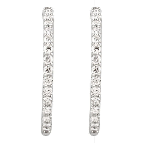 14k White Gold 2 CTW Diamond Inside/Outside Hoop Earrings