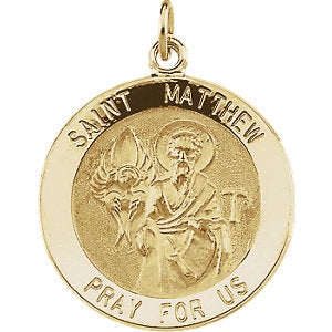 14k Yellow Gold 12mm Round St. Matthew Medal