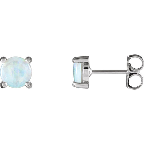 14k White Gold 6mm Round Opal Cabochon Earrings